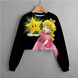 Peach Princess Role Playing 3D Printing Casual Long Sleeve Crop Top Shirts