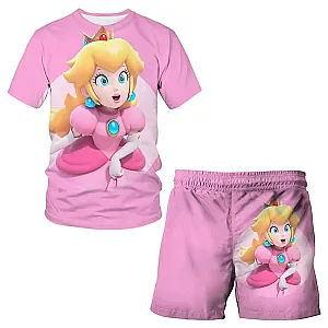 Super Mario Peach Princess Suit T-shirt Shorts 2 Pcs