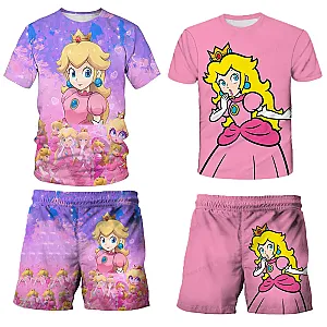 Super Mario Peach Princess T-shirts Shorts 2 Pcs Suits