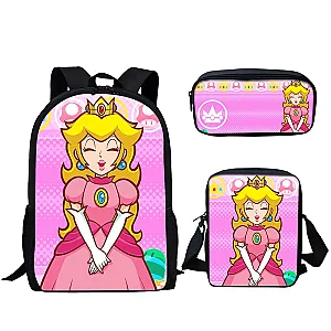 Peach Princess Game Print Backpack 3Pcs/Set