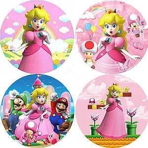 Peach Princess Party Round Backdrop Birthday Poster