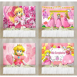 Pink Princess Peach Girl Backdrop Birthday Party Decoration