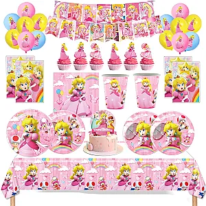 Princess Peach Supplies Kids Birthday Party Disposable Tableware Set