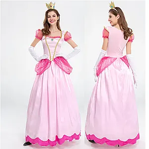 Princess Peach Costume Women Cosplay Party Pink Fancy Dress