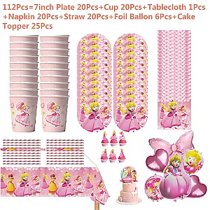 Princess Peach Girls Party Supplies Tableware Sets Children Birthday Party Decoration