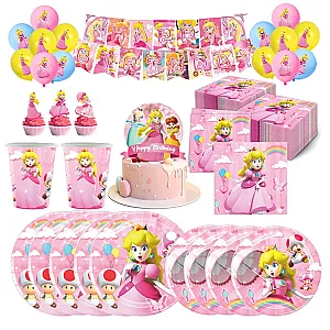 Princess Peach Birthday Party Decorations Supplies Backdrop Balloons Cup Plate Napkins for Kids