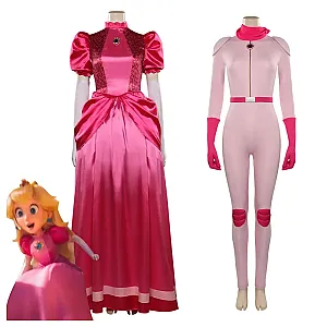 Princess Peach Cosplay Costume Dress Jumpsuit Gloves Pink Uniform