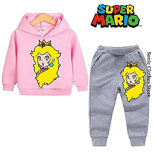 Peach Princess Game Yellow Hair Princess Print Hoodies Pants Set