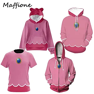 Princess Peach Game Character Cosplay Pink Costume 3D Printed Hooded Sweatshirt