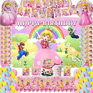 Princess Peach Mario Game Paper Plate Cup Backdrop Party Supplies