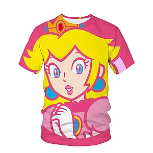 Super Mario Brothers Peach Princess Cartoon Print 3D O Neck T-shirt