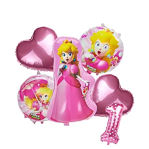 Pink Peach Princess Mario Game Aluminum Balloon Sets Party Supplies