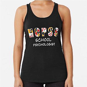 of HCPSS School Psych White Text Racerback Tank Top
