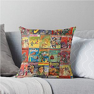 Vintage Sci-Fi Pulp Fiction Collage Throw Pillow