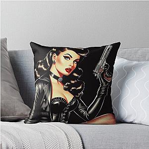 Leather Girl Throw Pillow