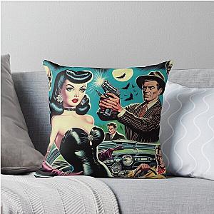 Vintage Pulp Goth Girl Throw Pillow Cover