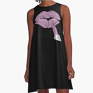 Lilac Lips, deep lilac purple lipstick on kissing lips, purple kiss A-Line Dress