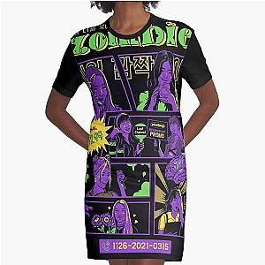 Retro Comic Purple Kiss Zombie Shirt Graphic T-Shirt Dress