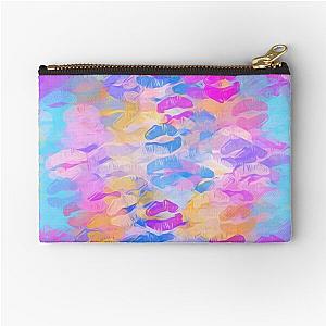 pink blue and purple kisses lipstick abstract background Zipper Pouch