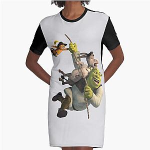 Shrek, Donkey and Puss in Boots from Shrek Movie Graphic T-Shirt Dress