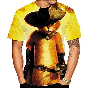 Animation Movie Puss in Boots 2 3D Printed Round Neck Casual T-shirt