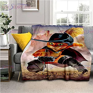 Puss In Boots Brave Cat Cartoon Fashion Print Blanket