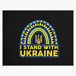 I Stand With Ukraine Ukrainian Rainbow Flag Jigsaw Puzzle RB1603