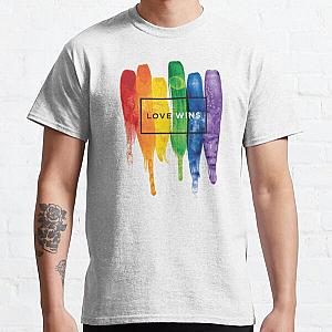 Rainbow T-Shirts - Watercolor LGBT Love Wins Rainbow Paint Typographic Classic T-Shirt RB1603