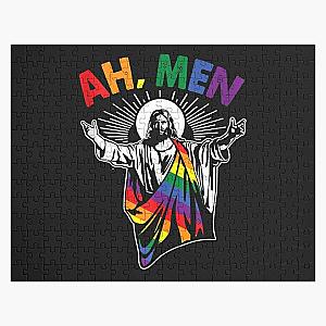 Ah Men Funny LGBT Gay Pride Jesus Rainbow Flag Christian Tank Top Jigsaw Puzzle RB1603