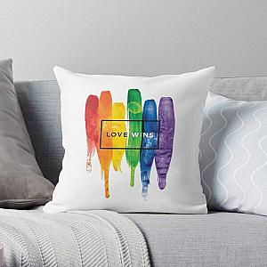 Watercolor LGBT Love Wins Rainbow Paint Typographic Throw Pillow RB1603