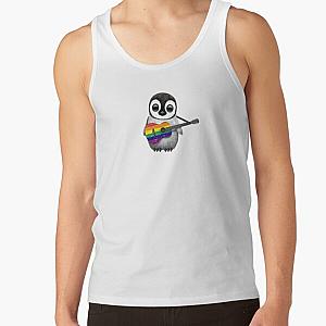 Baby Penguin Playing Gay Pride Rainbow Flag Guitar Tank Top RB1603