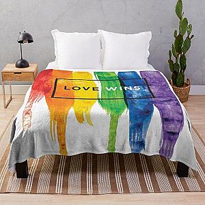 Watercolor LGBT Love Wins Rainbow Paint Typographic Throw Blanket RB1603