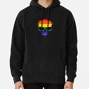 Rainbow Hoodies - Chaotic Gay Pride Rainbow Flag Splatter Skull Pullover Hoodie RB1603
