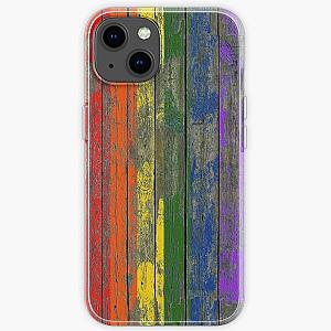 Gay Pride Rainbow Flag on Rough Wood Boards Effect iPhone Soft Case RB1603