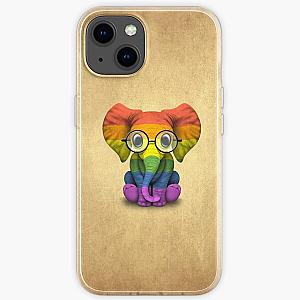 Baby Elephant with Glasses and Gay Pride Rainbow Flag iPhone Soft Case RB1603