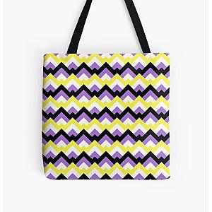 Rainbow Bags - Non Binary Pride Rainbow Flag Geometric Repeating Pattern All Over Print Tote Bag RB1603