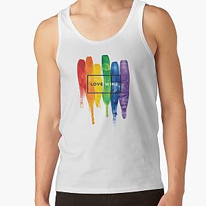 Watercolor LGBT Love Wins Rainbow Paint Typographic Tank Top RB1603