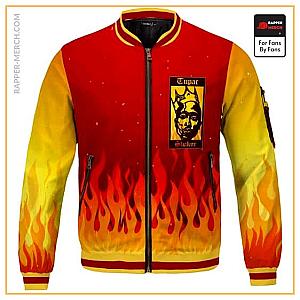 Tupac Shakur Jackets - Tupac Shakur Face Logo Flame Pattern Thug Life Varsity Jacket RM0310