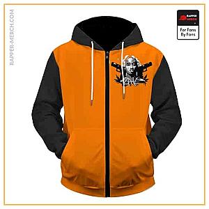 Tupac Shakur Zipped Hoodies - Gangsta 2Pac Shakur Guns &amp; Weed Orange Zip Up Hoodie RM0310