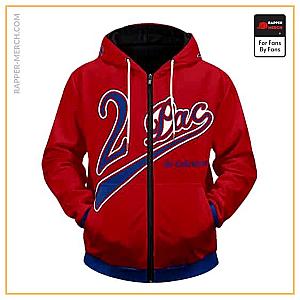 Tupac Shakur Zipped Hoodies - 2Pac The Collection MLB Inspired Red Zip Up Hoodie RM0310