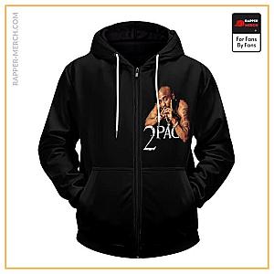 Tupac Shakur Zipped Hoodies - Vintage 2Pac Shakur Portrait Artwork Black Zip Up Hoodie RM0310