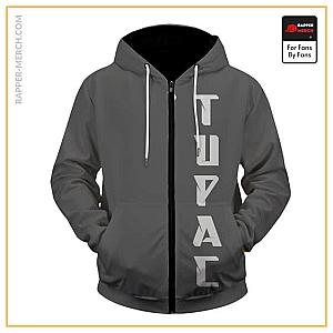 Tupac Shakur Zipped Hoodies - Cool 2Pac Shakur Minimalistic Design Gray Zip Up Hoodie RM0310