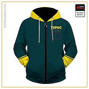 Tupac Shakur Zipped Hoodies - Dope Tupac Shakur Pattern Teal &amp; Lemon Zip Up Hoodie RM0310