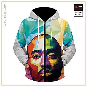 Tupac Shakur Zipped Hoodies - Tupac Shakur Geometric Art Vibrant Colors Zip Up Hoodie RM0310