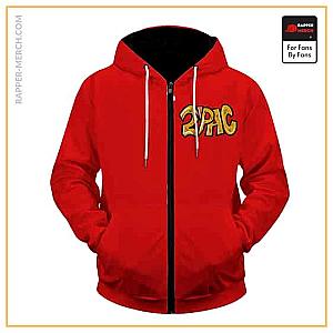 Tupac Shakur Zipped Hoodies - Cool 2Pac Shakur Cartoon Red Bandana Zip Up Hoodie RM0310