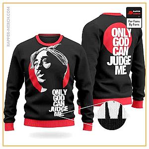 Tupac Shakur Sweatshirts - Only God Can Judge Me Tupac Makaveli Face Art Wool Sweater RM0310