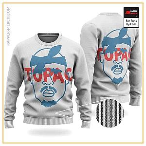 Tupac Shakur Sweatshirts - Tupac Head With Bandana Art Cool White Wool Sweatshirt RM0310