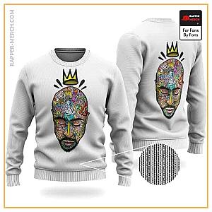 Tupac Shakur Sweatshirts - Crowned King Tupac Face Doodle Artwork Wool Sweatshirt RM0310