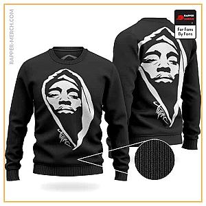 Tupac Shakur Sweatshirts - 2Pac Face With Hoodie Silhouette Black Wool Sweater RM0310