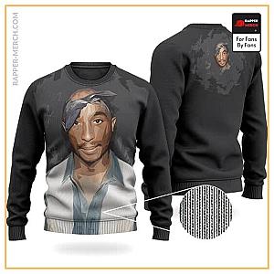 Tupac Shakur Sweatshirts - Gangsta Rapper 2Pac Makaveli Portrait Wool Sweater RM0310